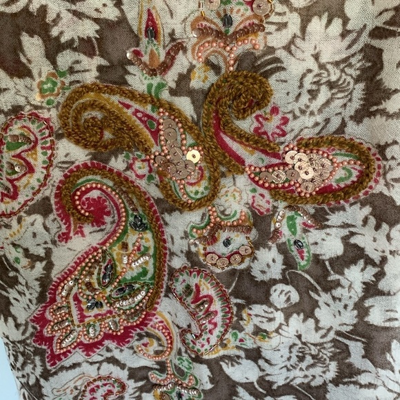 Tolani boho print wool and silk scarf with embroidery and beading made in India - Picture 2 of 8